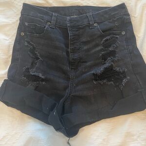American eagle - frayed distressed black high rise denim  shorts